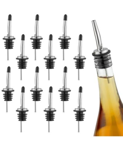 12 Pack Stainless Steel Liquor Pourers with Rubber Dust Caps
