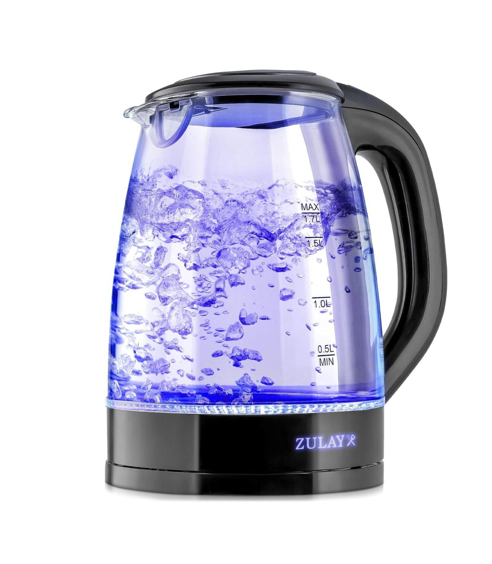 Zulay Kitchen 1.7L Glass Electric Kettle with Blue LED Light - Borosilicate Glass Hot Water Kettle Electric