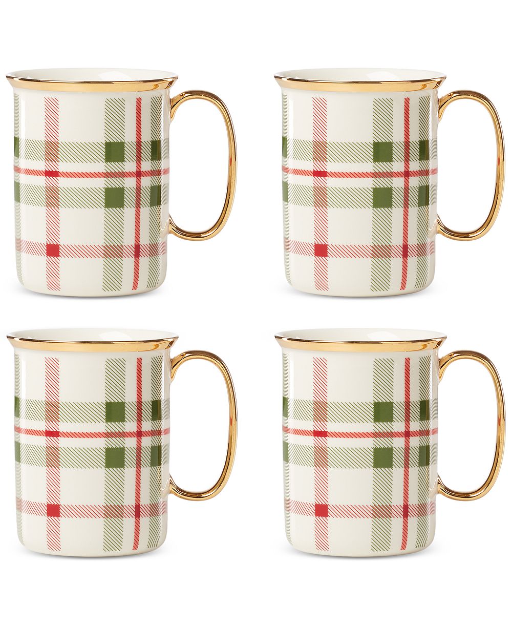 Кружки Lenox Holiday Plaid с золотой каймой, набор из 4 шт.