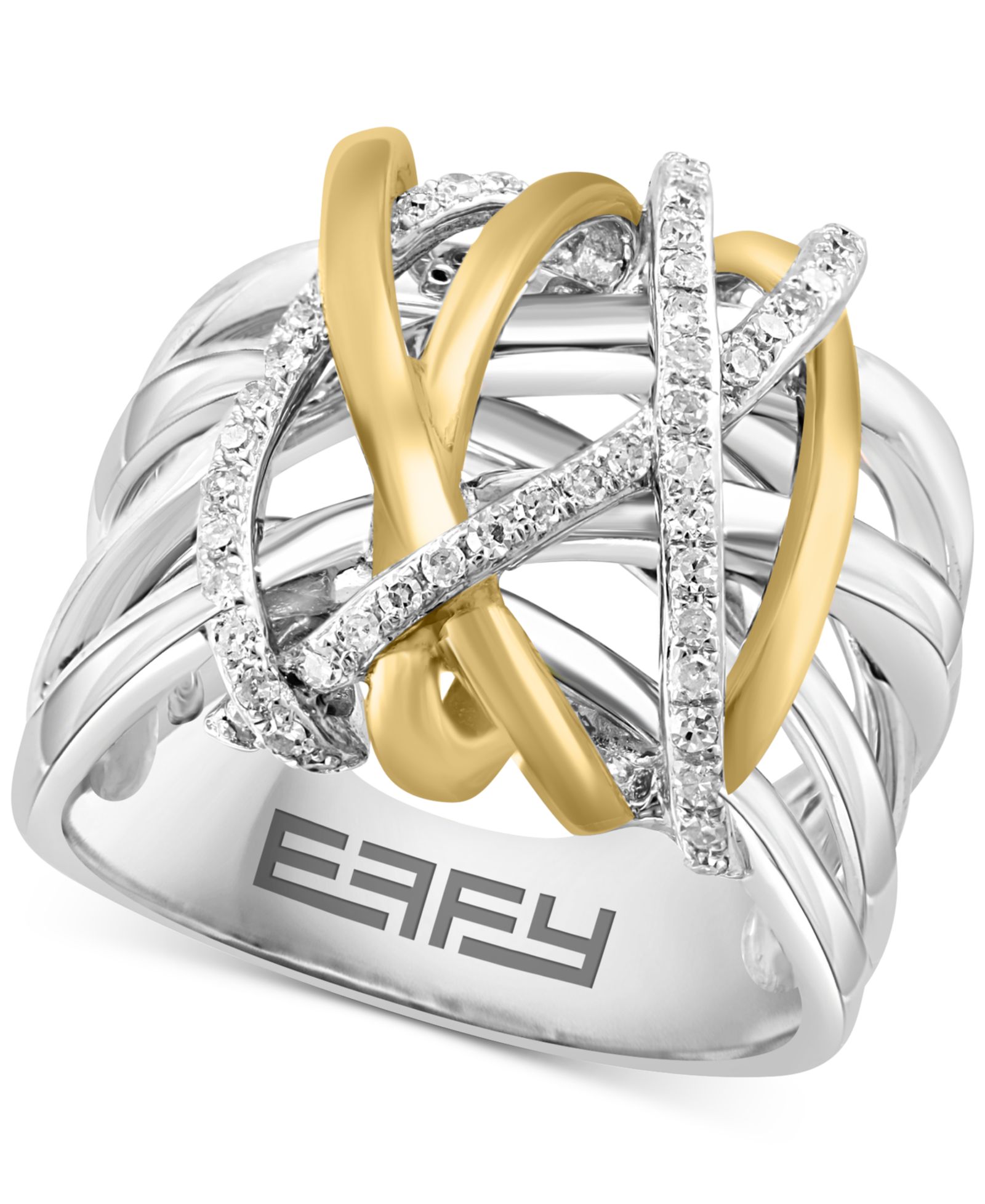 EFFY® Diamond Contrasting Intertwined Crisscross Ring (1/4 ct. t.w.) in Sterling Silver & 14k Gold-Plate
