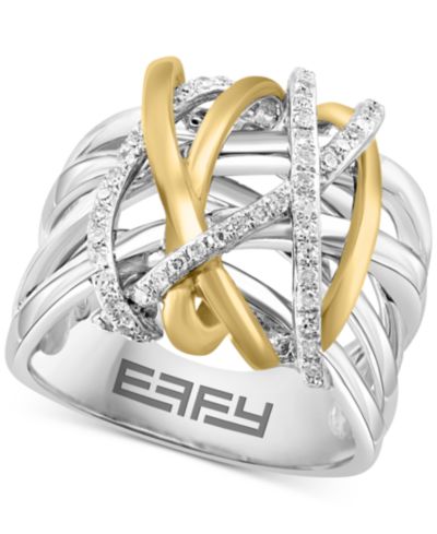 EFFY® Кольцо Diamond Contrasting Intertwined Crisscross (1/4 ct. t.w.) из стерлингового серебра и 14k Gold-Plate