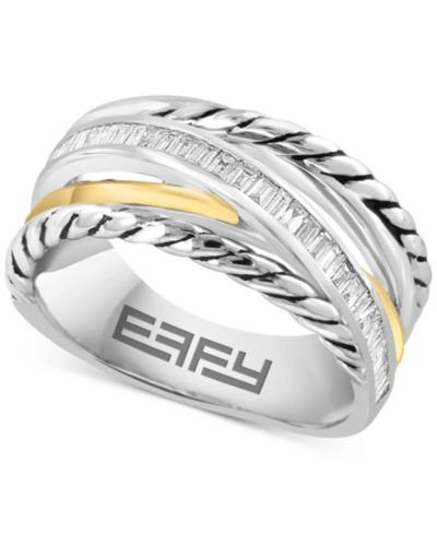 Кольцо EFFY® Diamond Baguette Crossover в Sterling Silver & 14k Gold-Plate (1/5 ct. t.w.)