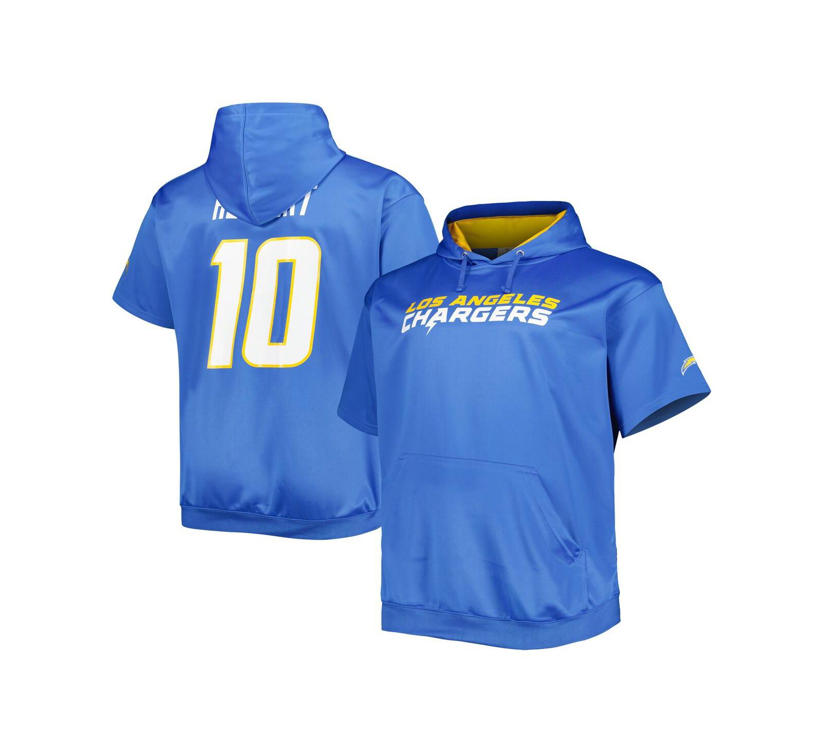 Men's Justin Herbert Powder Blue Los Angeles Chargers Big and Tall Short Sleeve Pullover Hoodie