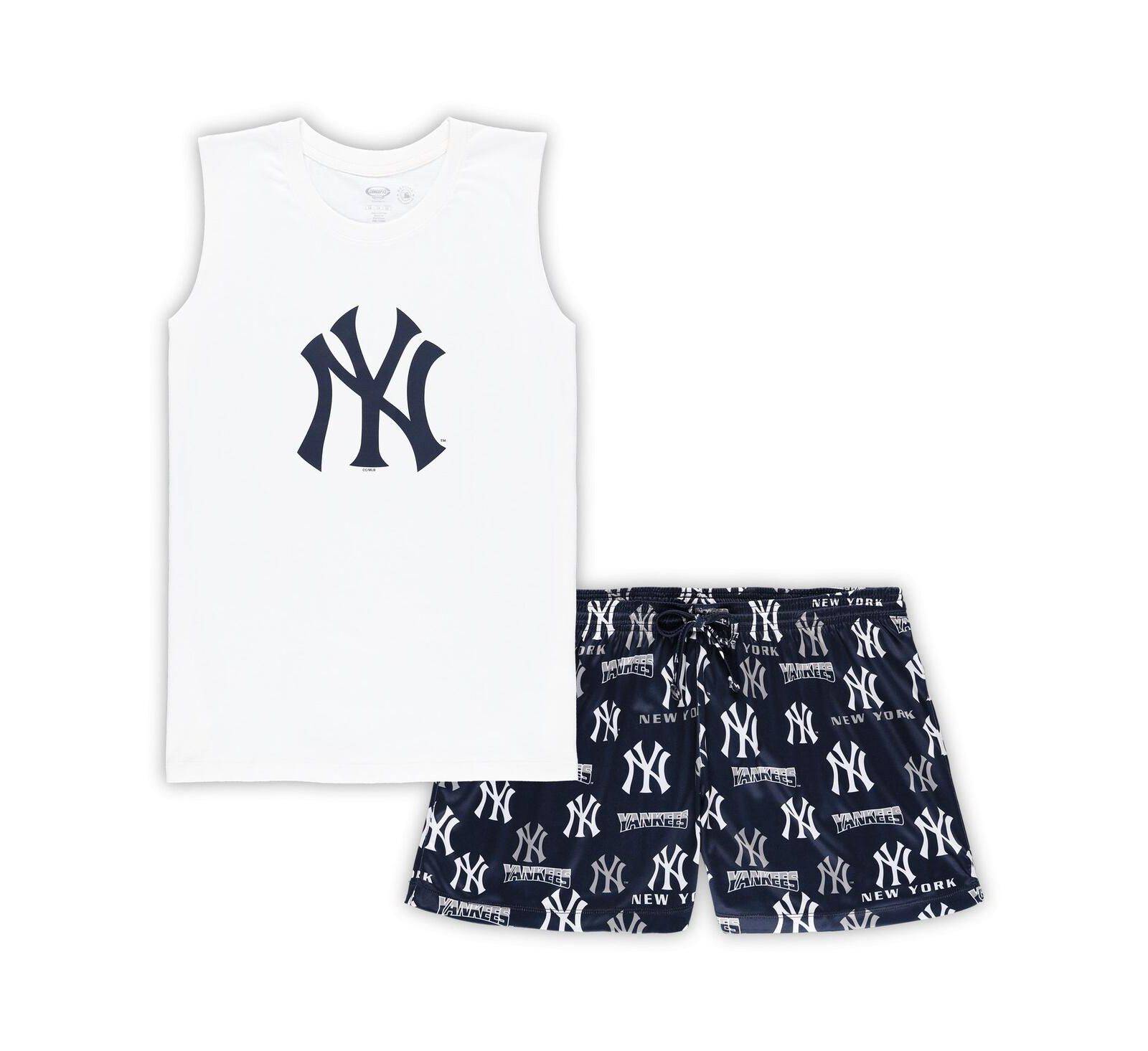Женский комплект Concepts Sport White, Navy New York Yankees Plus Size Tank Top and Shorts Sleep