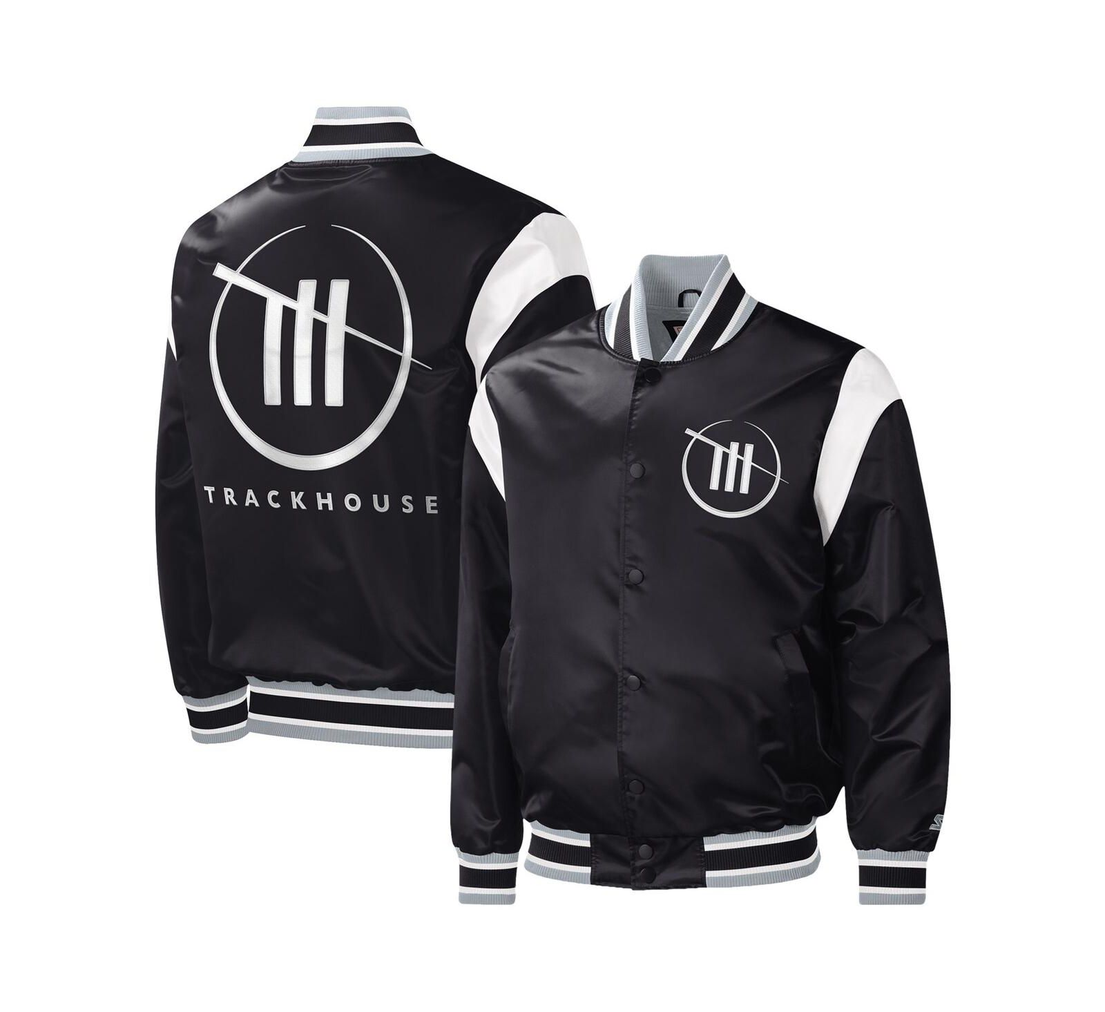 Мужская куртка Starter Black TRACKHOUSE RACING Force Play Full-Snap Varsity Jacket