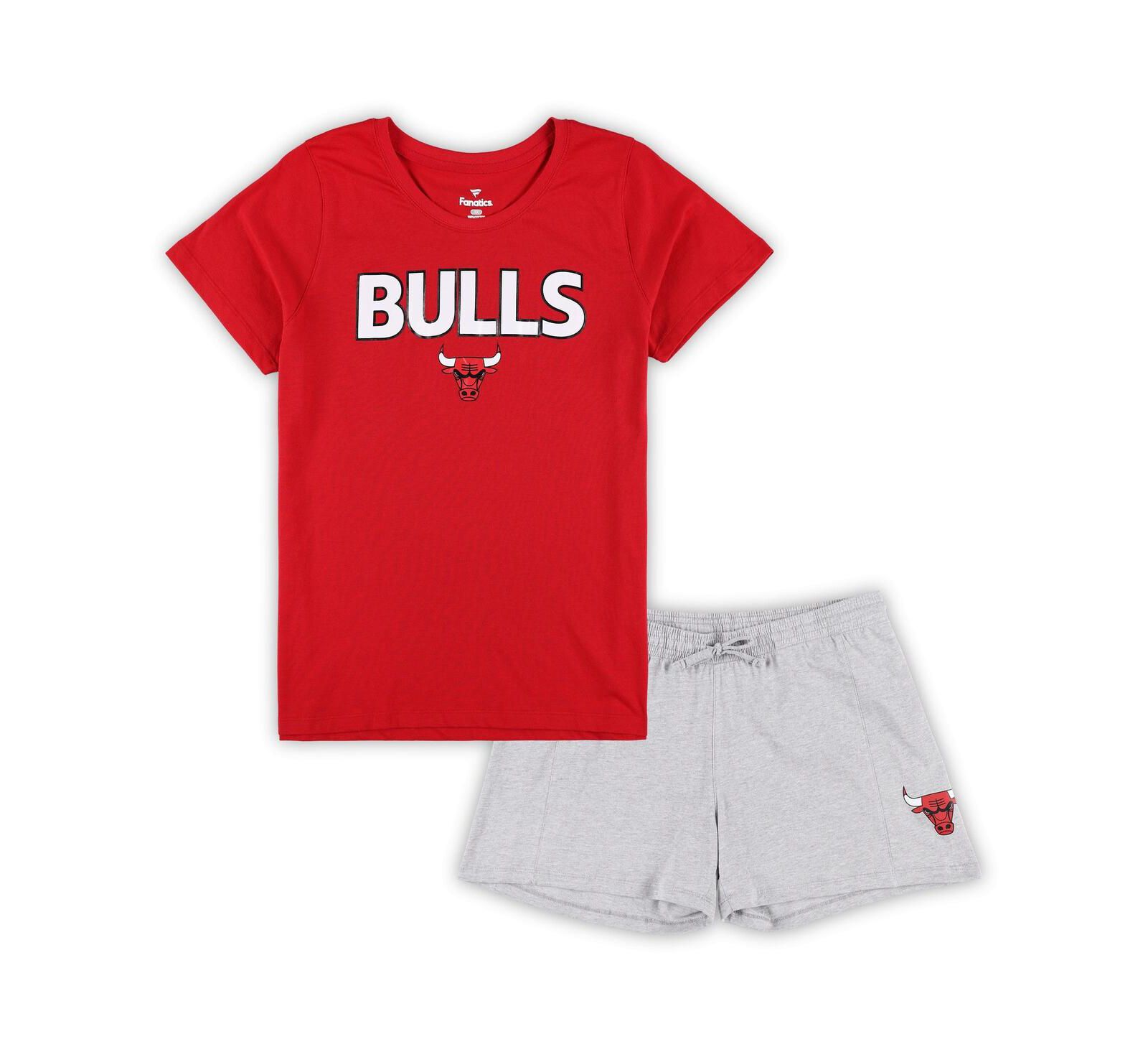 Women's Fanatics Red, Heather Gray Chicago Bulls Plus Size T-shirt and Shorts Combo Set