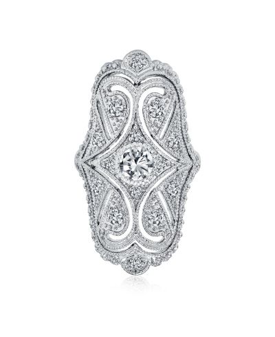 Кольцо Bling Jewelry в стиле Art Deco с фисташковой филигранью и паве из кубического циркона