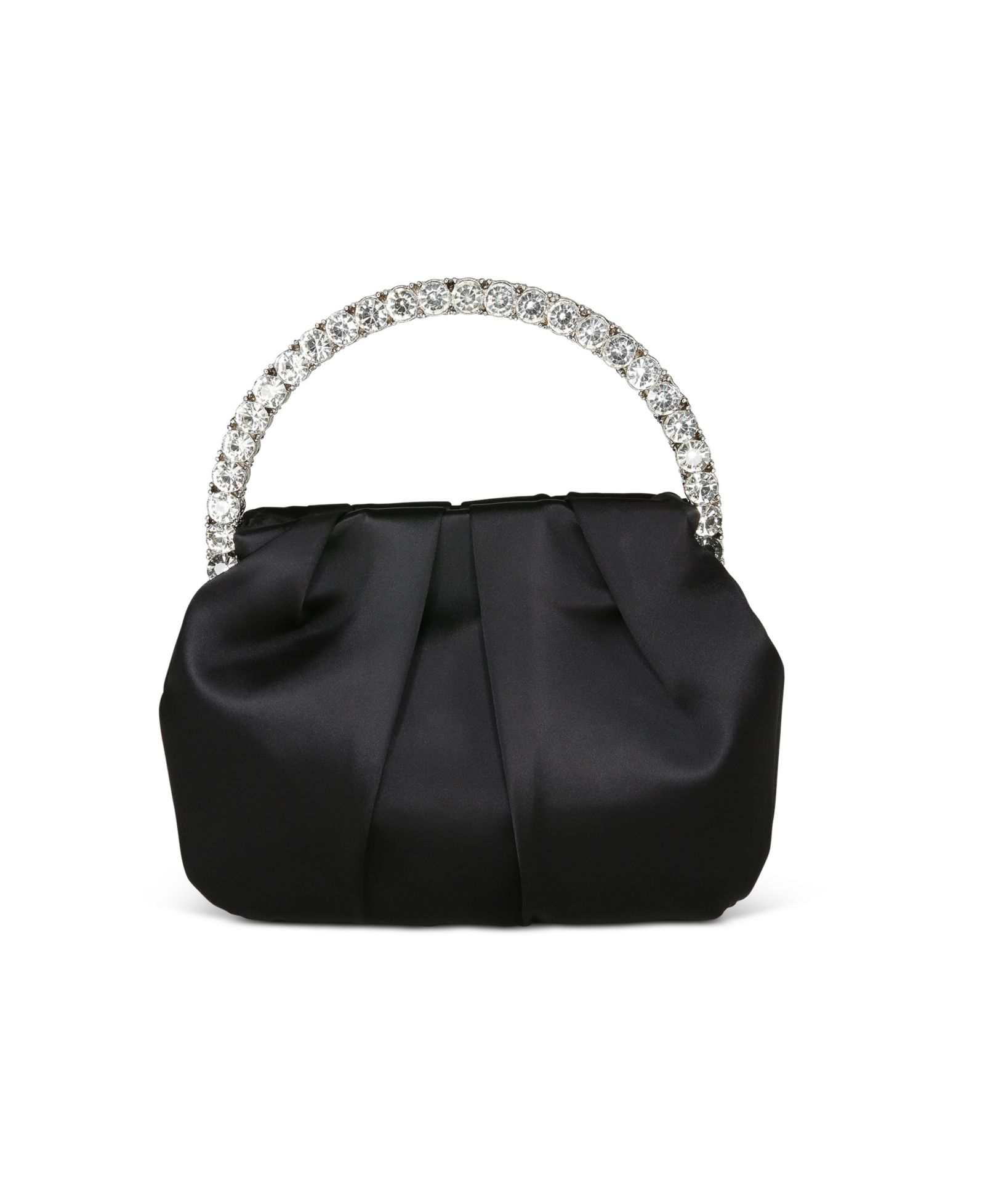 Audrey Satin Pouch with Rhinestone Handle Clutch