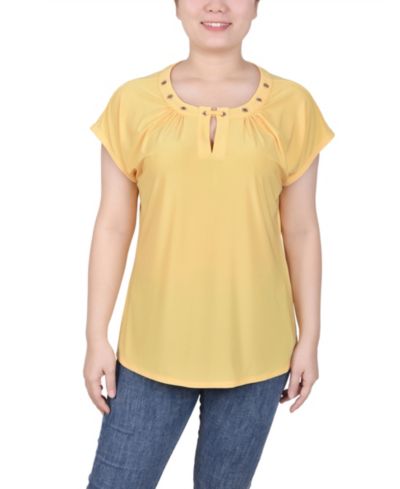 NY Collection Женский Short Extended-Sleeve Grommet Neck Knit Top