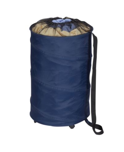 Household Essentials Rolling Pop Up Hamper, Drawstring Closure with Shoulder Strap and Removable Wheels