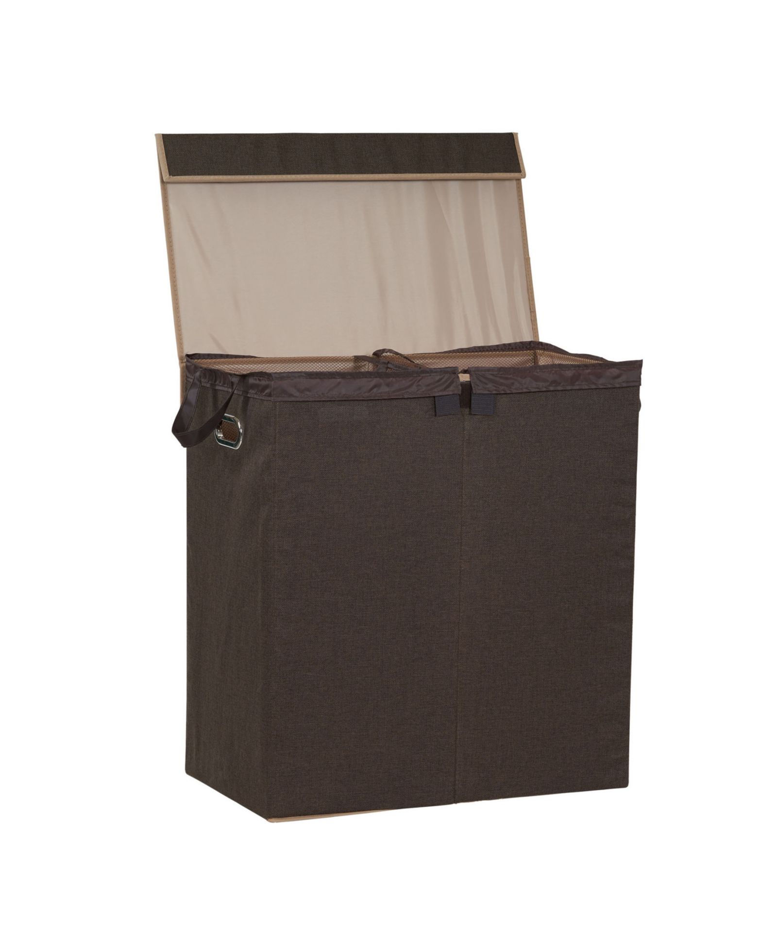 Household Essentials Double Laundry Hamper with Lid, Brown Linen