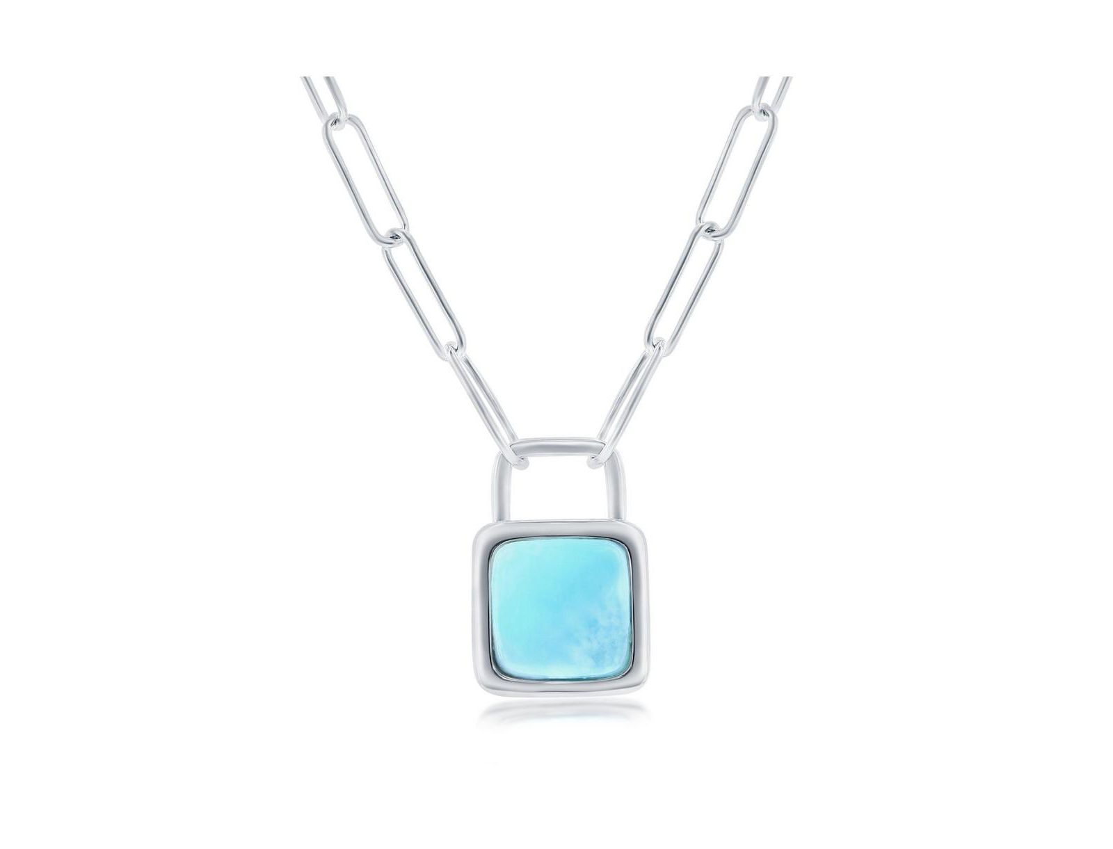 Sterling Silver Larimar Lock Paperclip Necklace