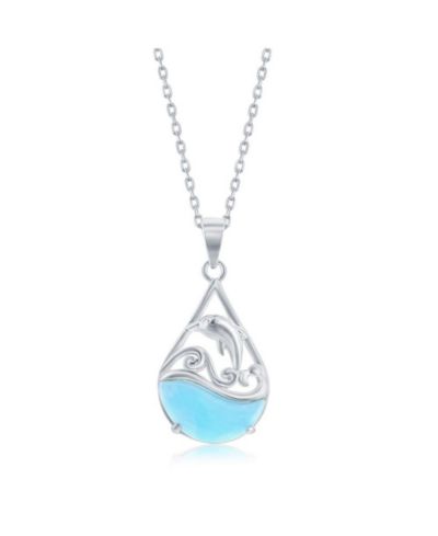 Ожерелье Caribbean Treasures Sterling Silver Leaping Dolphin Pearshaped Larimar