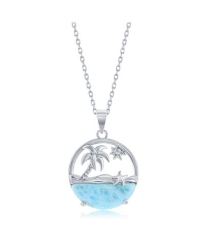 Ожерелье Caribbean Treasures Sterling Silver Palm Tree, Sun, Starfish, Larimar
