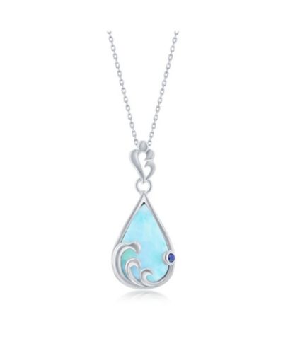 Ожерелье Caribbean Treasures Sterling Silver Larimar & Blue CZ Pearshaped Wave Design