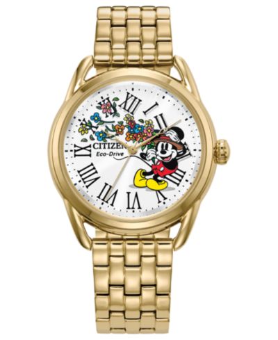 Женские часы Citizen Eco-Drive Mickey Mouse Gold-Tone Stainless Steel Bracelet 36mm