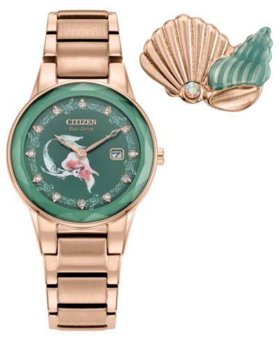 Часы Citizen Eco-Drive Women's Disney Princess Ariel Rose Gold-Tone Stainless Steel Bracelet Watch 30mm Gift Set