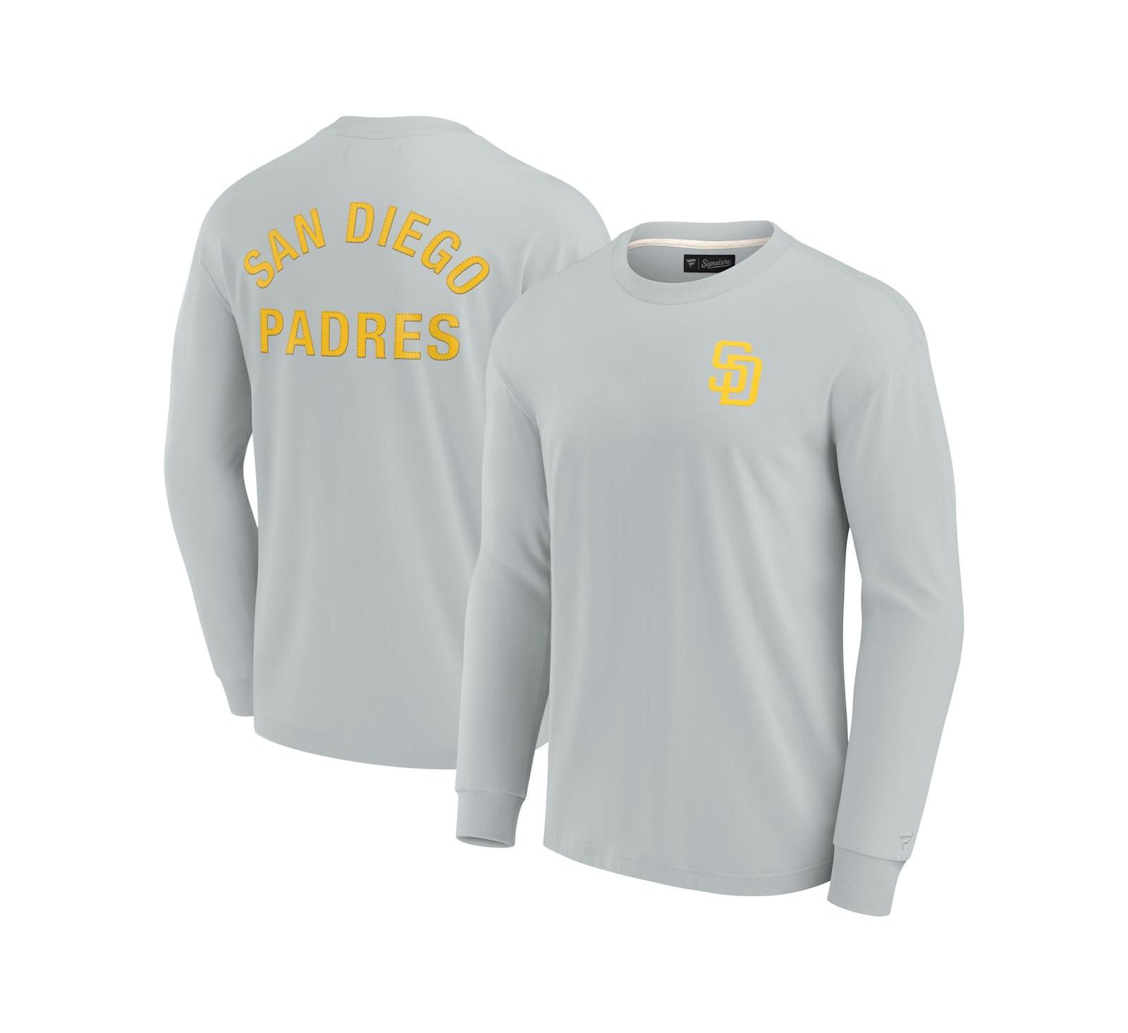 Мужская и женская футболка Fanatics Signature серого цвета San Diego Padres с длинным рукавом