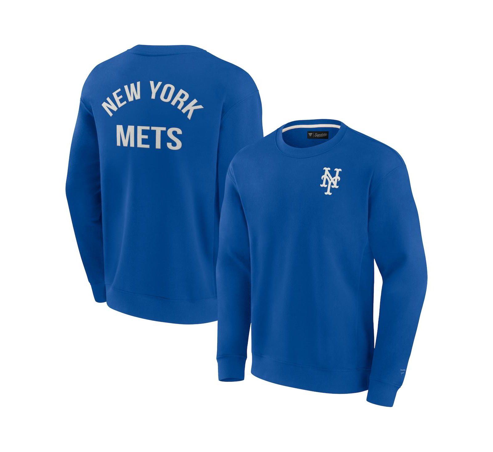 Мужской и женский свитшот Fanatics Signature Royal New York Mets Super Soft Pullover Crew