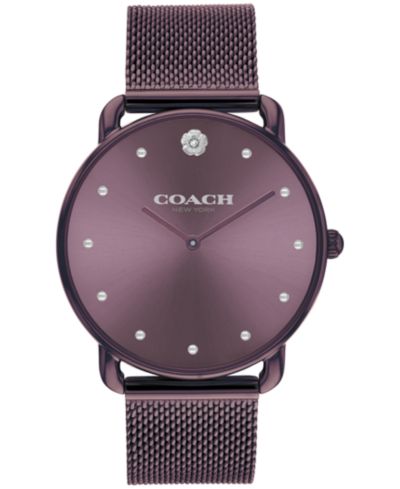 COACH Women's Elliot Purple Stainless Steel Mesh Bracelet Watch 36mm