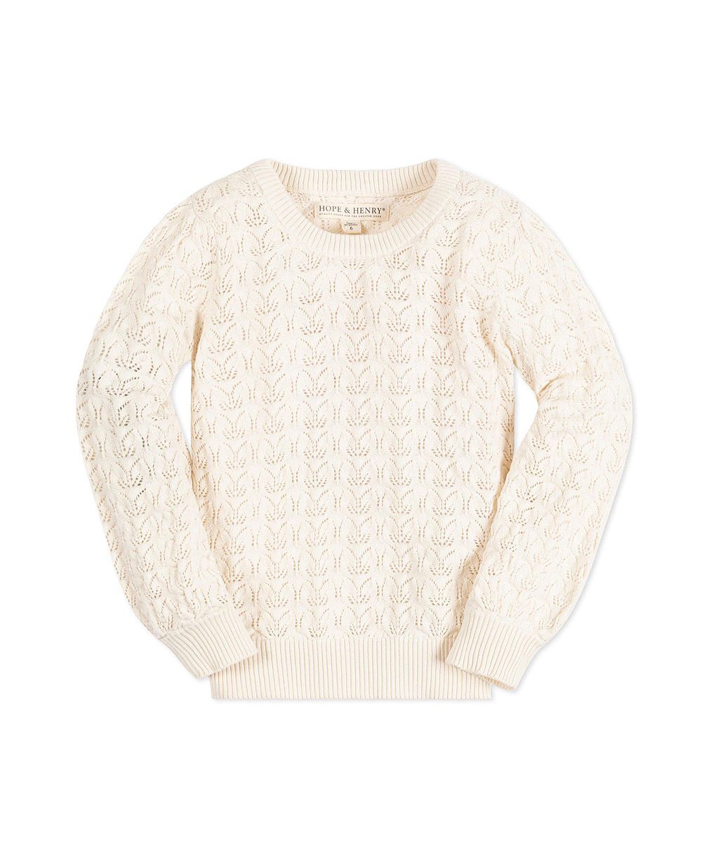 Hope & Henry Baby Girls Hope and Henry Long Balloon Sleeve Pointelle Pullover Sweater