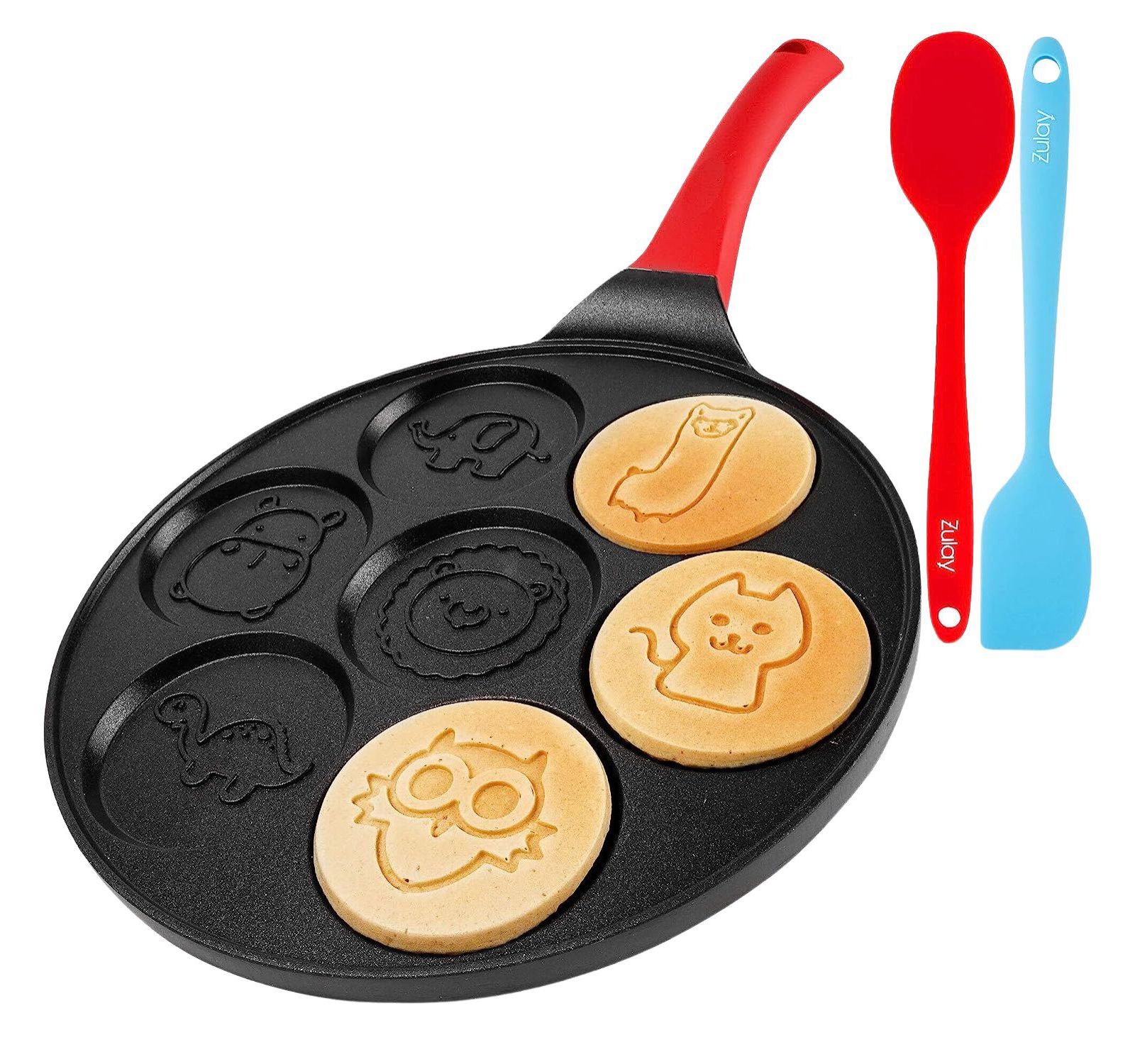 Zulay Kitchen Pancake Pan - 7 Animal Face Designs and Two Bonus Spatulas