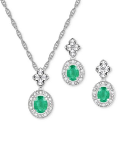 Комплект из 2 предметов: колье с сапфиром (1 ct. t.w.) и бриллиантом (1/20 ct. t.w.) Halo и подходящие серьги-подвески из стерлингового серебра