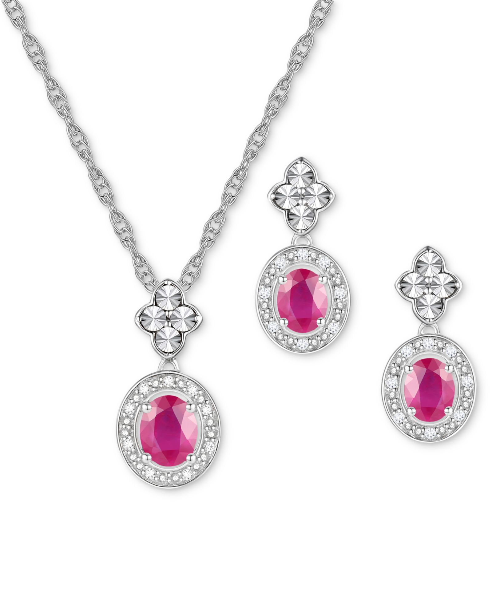 Комплект из 2 предметов: колье с сапфиром (1 ct. t.w.) и бриллиантом (1/20 ct. t.w.) Halo и подходящие серьги-подвески из стерлингового серебра