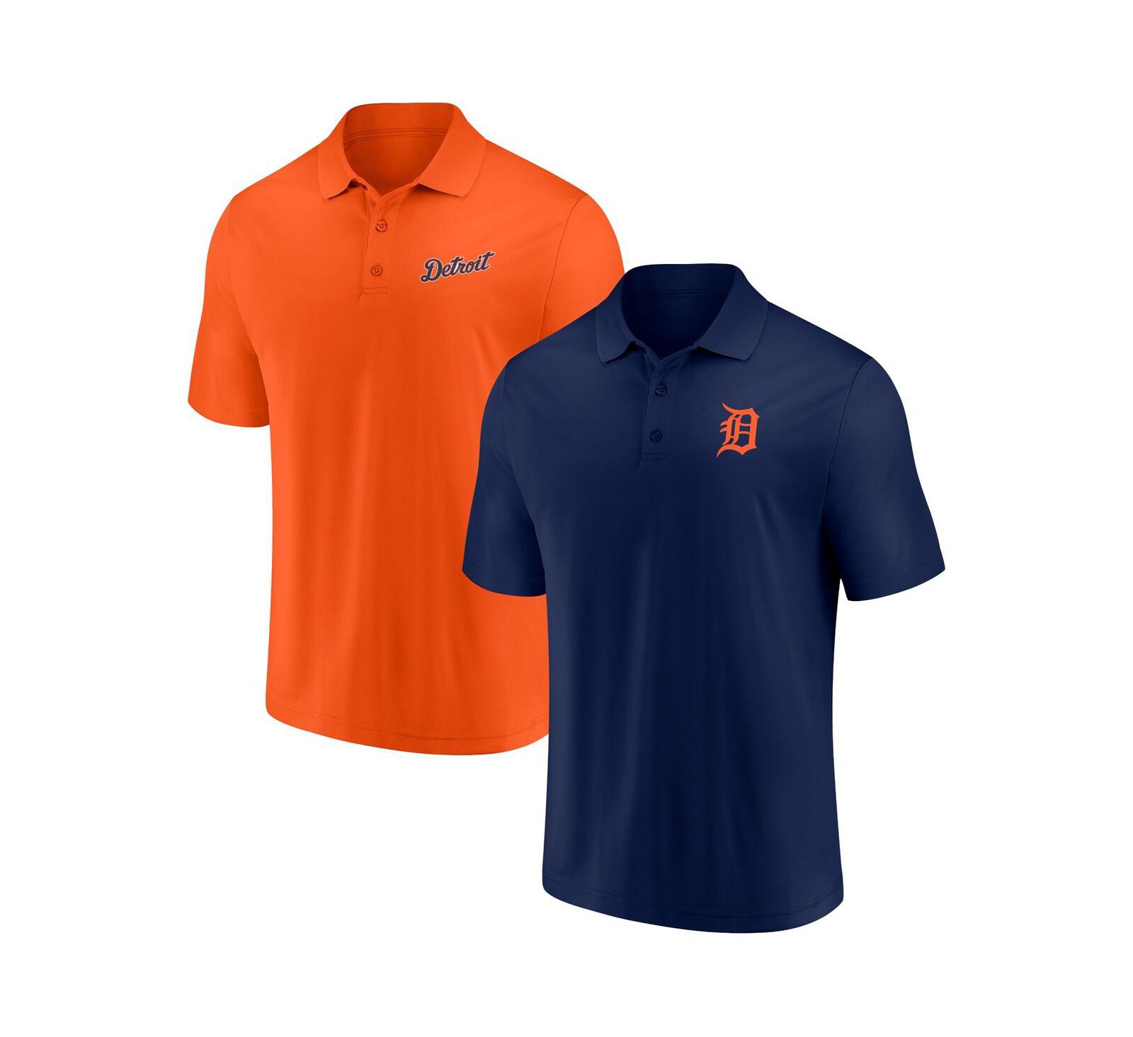 Men's Fanatics Navy, Orange Detroit Tigers Dueling Logos Polo Shirt Combo Set