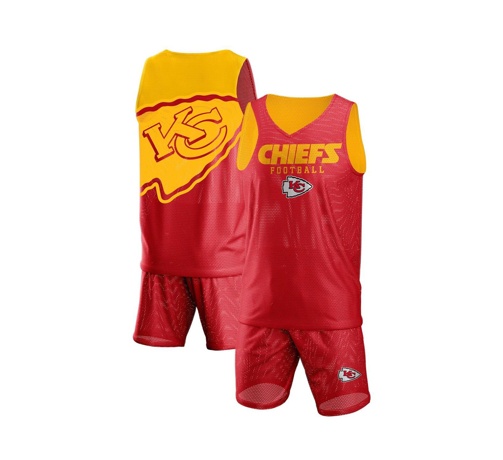 Мужской комплект из топа с V-образным вырезом и шорт FOCO красный Kansas City Chiefs с цветовым блоком и сеткой