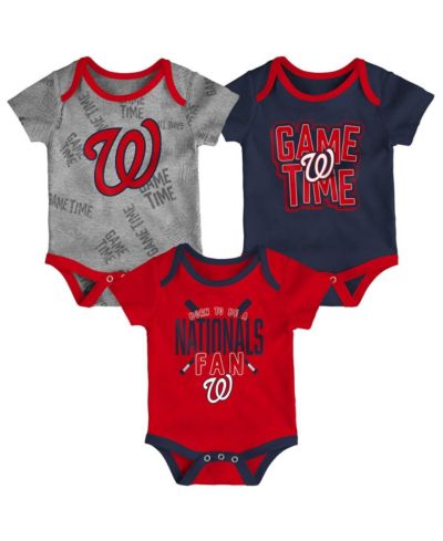 Newborn and Infant Boys and Girls Washington Nationals Red, Navy, Heathered Gray Game Time Three-Piece Bodysuit Set