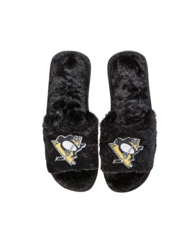 Women's FOCO Black Pittsburgh Penguins Rhinestone Fuzzy Slippers