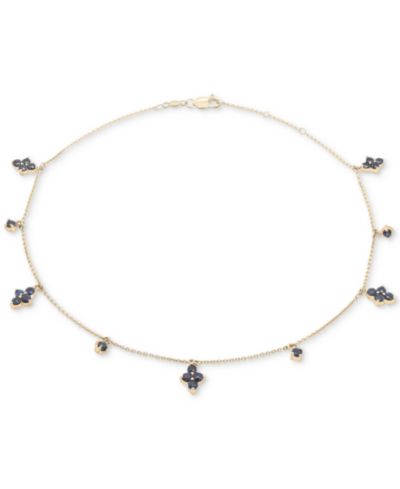 Черный сапфир мини-браслет на лодыжку 1-7/8 ct. t.w. из позолоченного стерлингового серебра