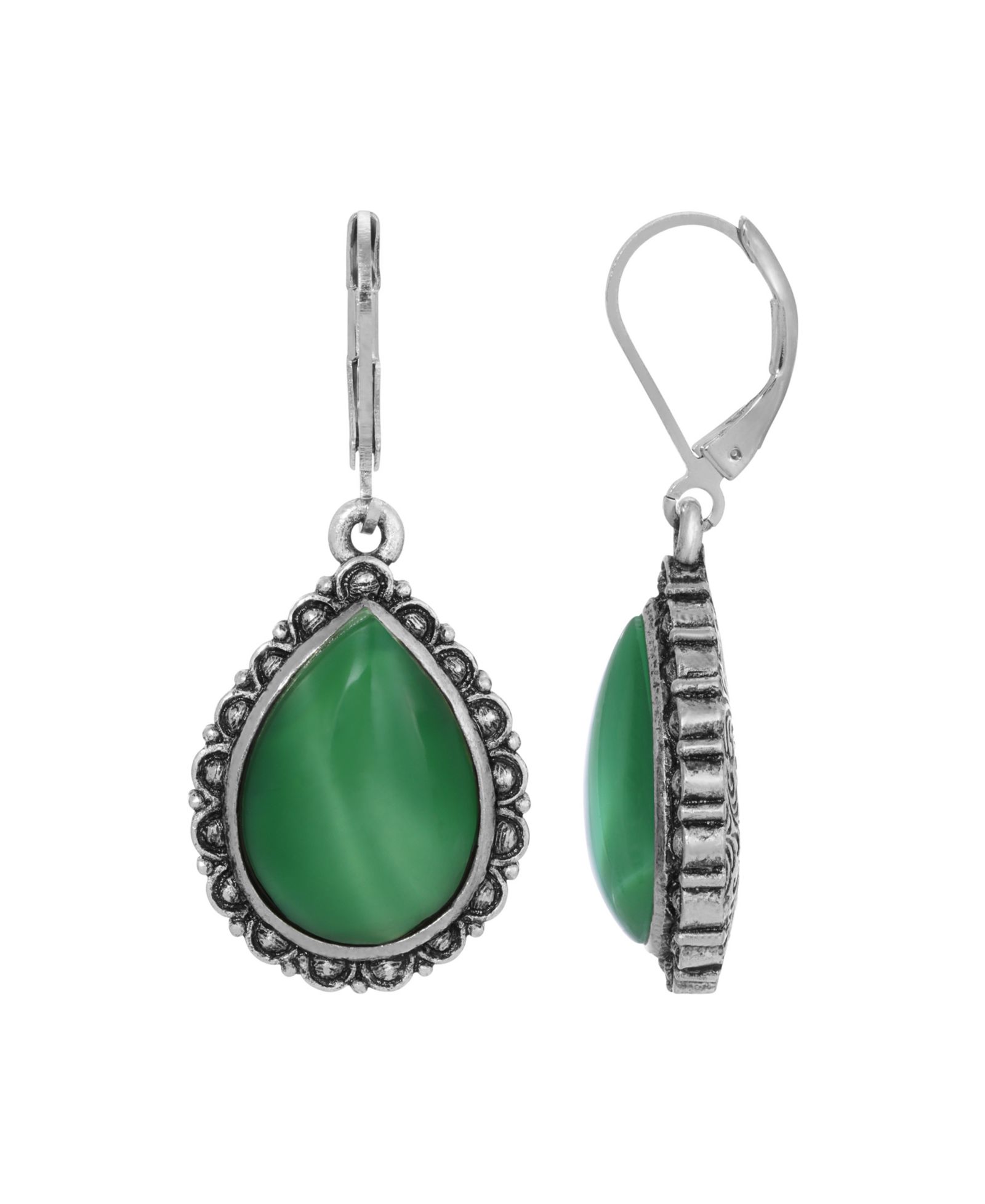 Серебристые серьги-капли 2028 Glass Silver-Tone Teardrop