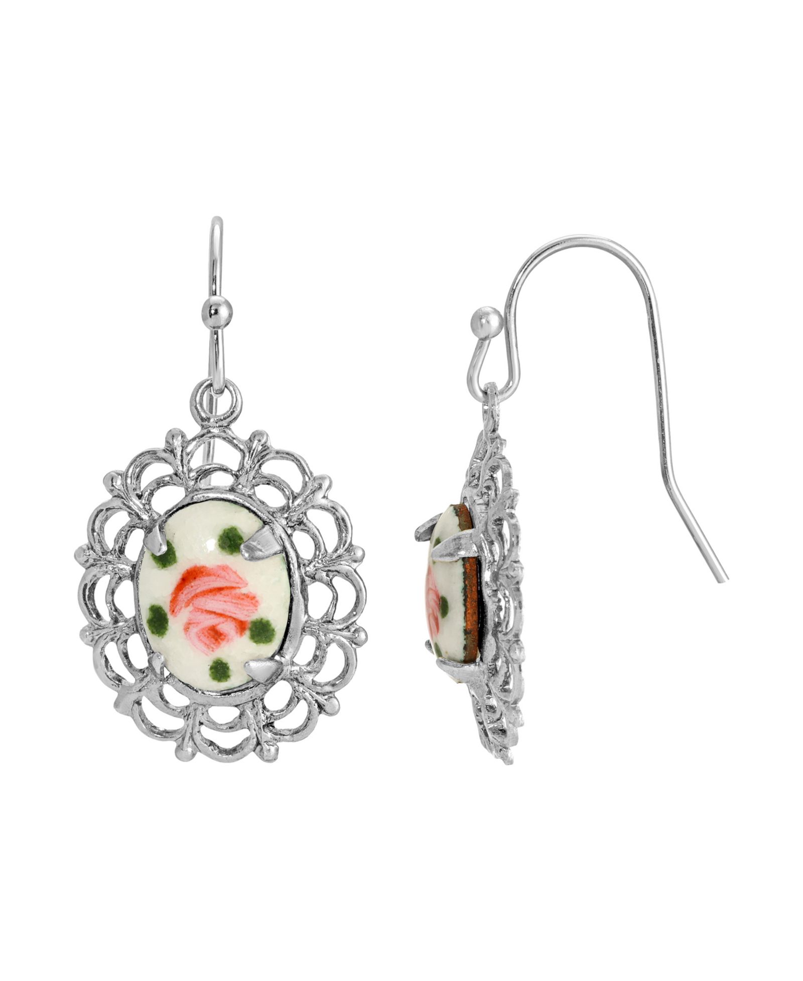Серьги 2028 Glass Flower Decal Oval Drop