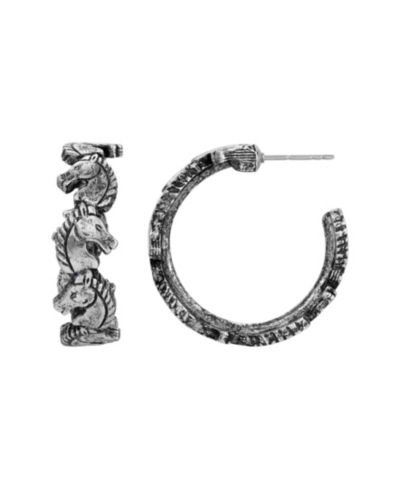 2028 серьги-кольца Horse Head Silver-Tone