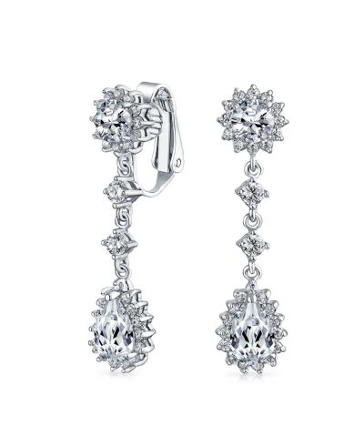 Bling Jewelry Cocktail Crown Halo Gold-Tone CZ Teardrop Chandelier Clip On Earrings