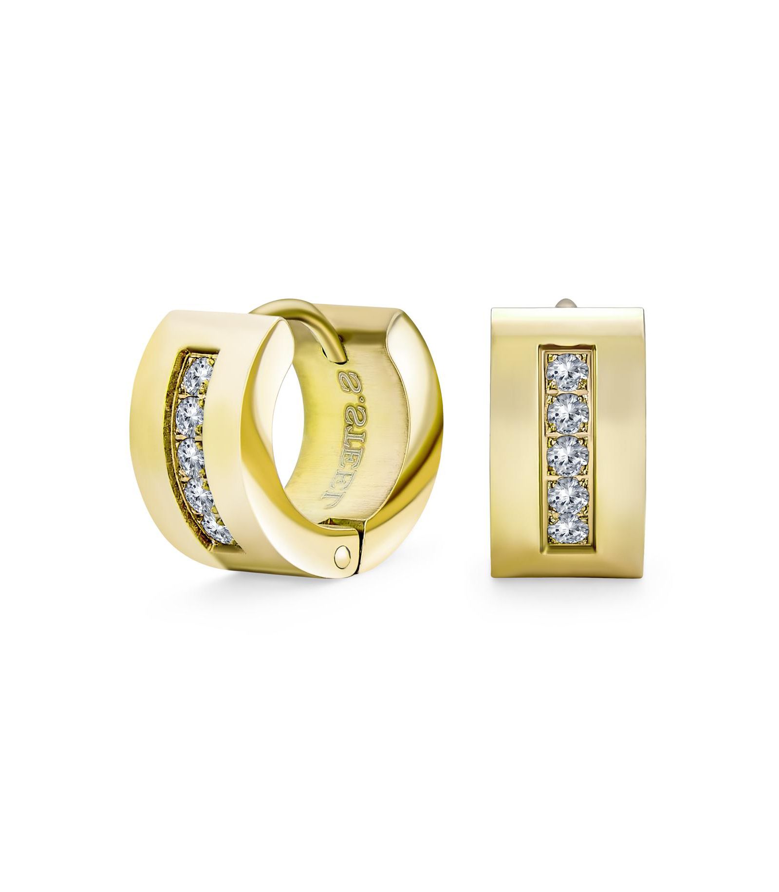 Серьги-кольца Bling Jewelry Unisex Channel Set Cubic Zirconia CZ Rose Gold Plated Stainless Steel