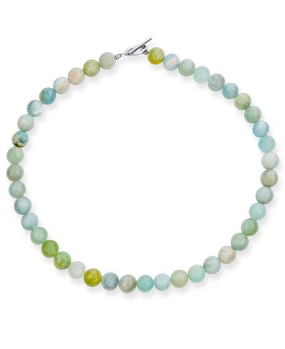 Bling Jewelry ожерелье с натуральным аквамарином, круглые бусины 10MM, серебристое покрытие