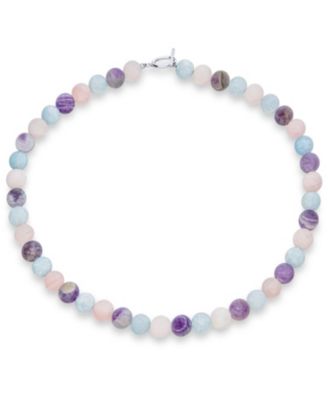 Bling Jewelry Ожерелье с бусинами аметист, аквамарин и кварц 10MM