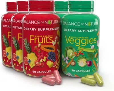 Пищевая добавка Balance of Nature Whole Food с фруктами и овощами для женщин, мужчин и детей - 90 капсул, 3 набора