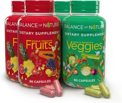 Биологически активные добавки Balance of Nature Fruits & Veggies — капсулы с фруктами и овощами, 2 набора по 90 шт