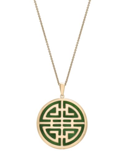 Подвеска-кулон Macy's Dyed Jade Double Happiness из позолоченного стерлингового серебра, 18" + 2" extender