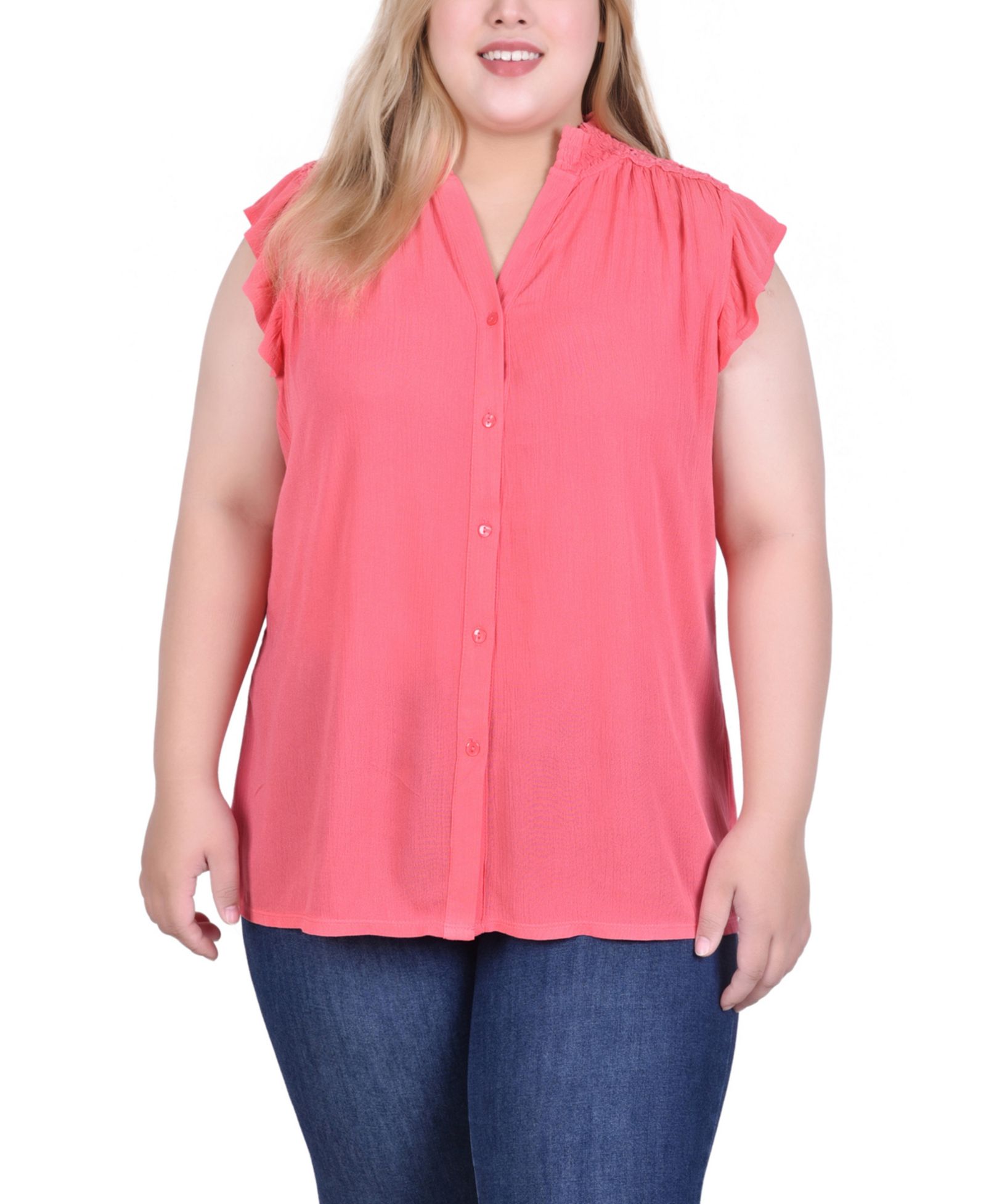 NY Collection Женская блузка Plus Size Short Flutter Sleeve Crepon