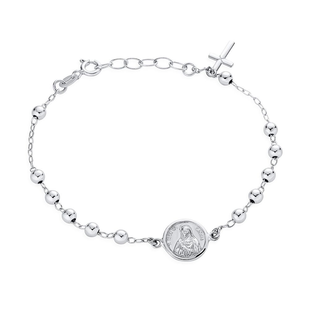 Bling Jewelry Браслет-розарий.925 Sterling Silver Catholic Christian Prayer 6mm Beads Cross Virgin Mary Medal