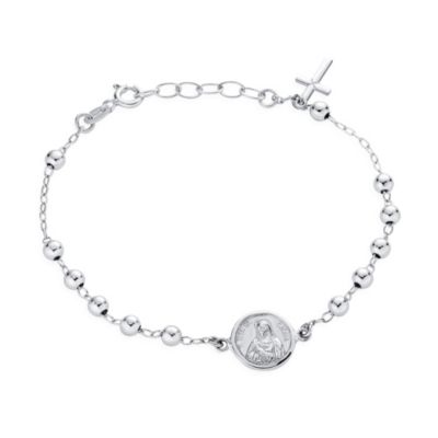 Bling Jewelry Cross Virgin Mary Medal Rosary Bracelet 6MM Ball Beads .925 Sterling Silver