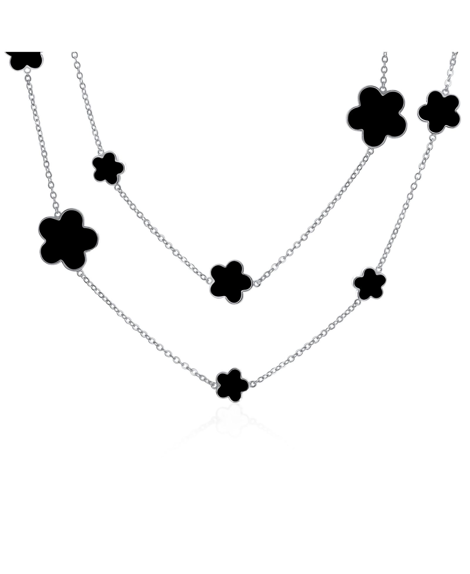 Bling Jewelry Large and Small Enamel Flower Station Chain Wrap Layer Clover Necklace Rose Gold Plated