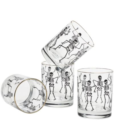 Culver 14-Ounce 22 Carat Gold-Tone Rim DOF (Double Old Fashioned) Glass Set of 4 - Dancing Skeletons