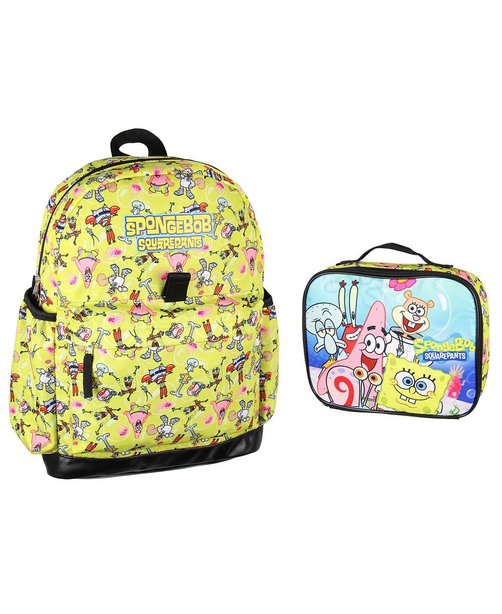 SpongeBob SquarePants Characters Patrick Star Sandy Cheeks Mr. Krabs Squidward 2 Pc Lunch Box Backpack Bag Set 16"