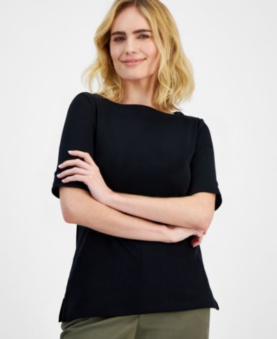 Style & Co Petite хлопковый топ с рукавом до локтя и вырезом лодочкой
